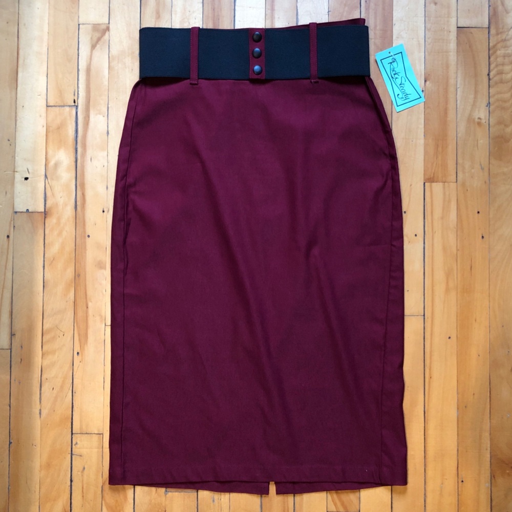 LG/XL NWT Rocksteady Pinup Retro Rockabilly Burgundy Pencil Skirt Modcloth - Picture 5 of 10
